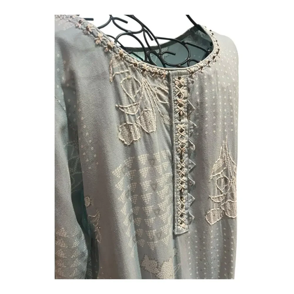 Unbranded Coverup Dress Blue Lovely Embroidered Beaded Detail L Fits Like Small